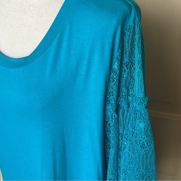NWT Life Style Woman Turquoise Blue Lace Bell Sleeve Top Size 1X - Picture 14 of 15